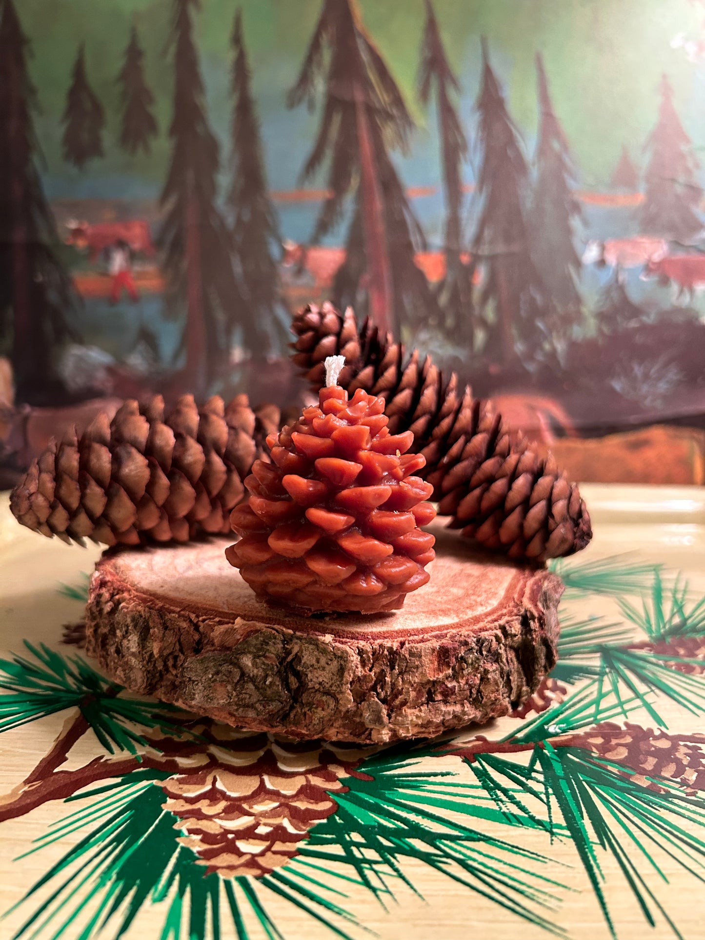 Alternate view of the pinecone candle.