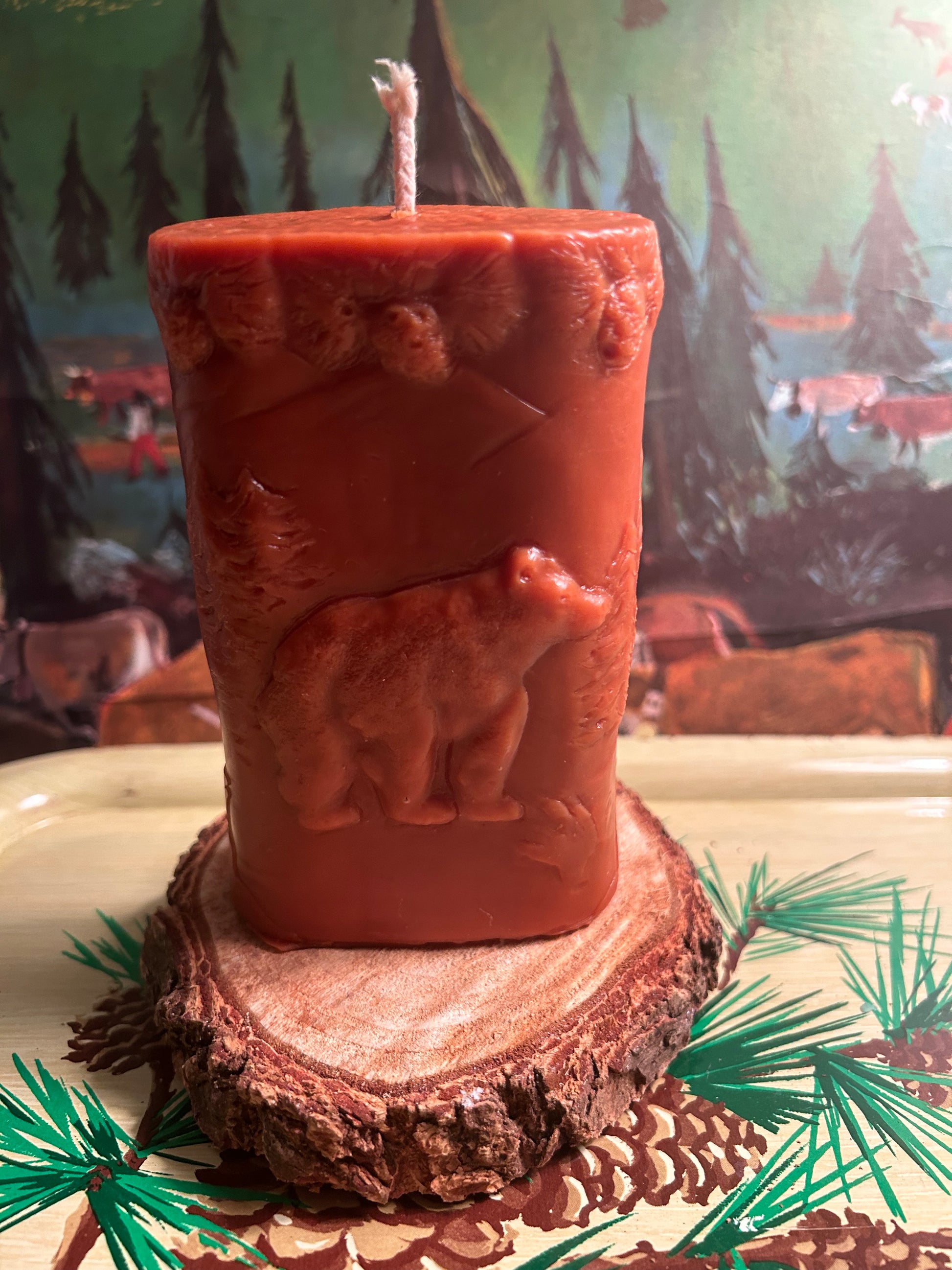 View of bear on candle.